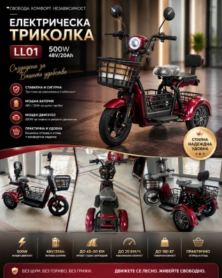 Електрическа триколка за възрастни, EMDE-electric, LL01, 500W, 48V/20Ah