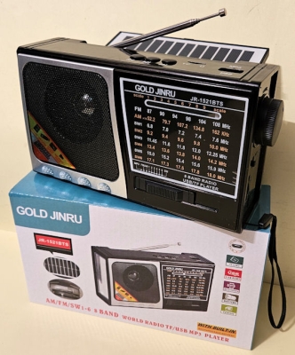 Радиоприемник,  GOLD JINRU,  JR-1521BTS с USB + соларен панел + батерия -музикална уредба