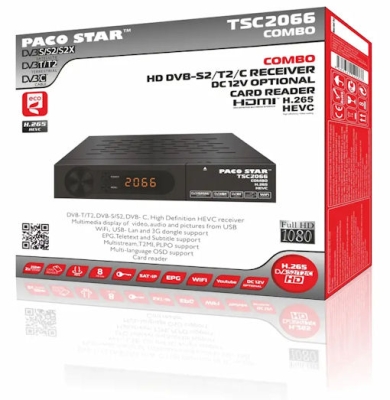 Цифров ефирен приемник /декодер/,  , TSC2066 DVB-S2/T2/C HEVC приемник с карточетец
