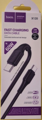 Кабел,  , Кабел за данни X120, Type-C към Type-C, 1m, 60W 