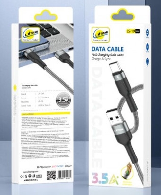 Кабел,  , Плетен Кабел Fast USB към Type-C, LS-19 -1m