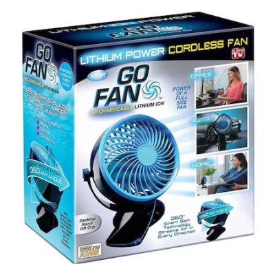 Вентилатор, , Мощен портативен мини вентилатор GO FAN с щипка, Въртящ 360°, USB, LED осветление